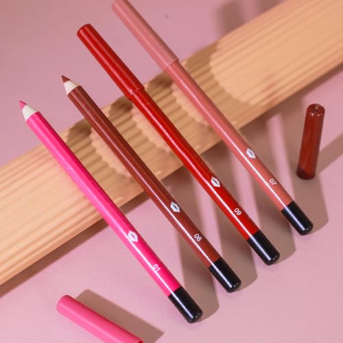 Image of evpct 12Pcs Matte Waterproof Lip Liner Crayon Pencils Set Packs for Shaping & Sculpting Lips, Nude Pink Chestnut Maroon Dark Taupe Brown Plum Purple Deep Red Creamy Lipstick and Lip Liner Set
