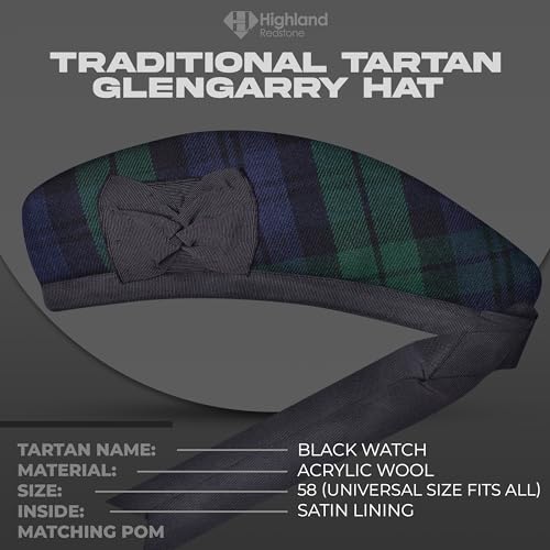 Image of Glengarry Cap-Traditional Scottish Hat, Acrylic Wool Tartan Glengarry hat, Kilts /Bagpipes Accessories