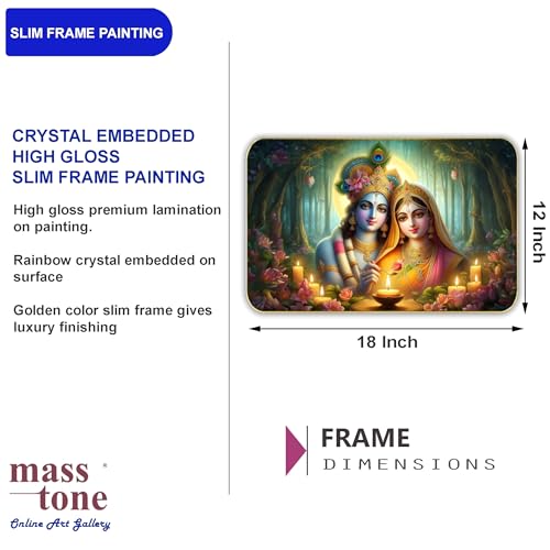Image of Masstone Radha Krishna Crystal Embedded High Gloss Wall Painting, Golden Slim Frame, 45x30 Cm Wall Art for Living Room, Bedroom, Office & Home Decor (CRG32)