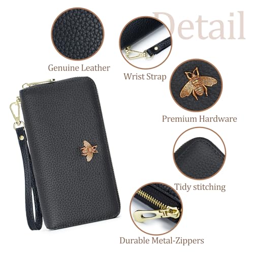 imeetu Leather Wristlet Purse for Women with Credit Card Holder, Zip Coin Pocket & Wrist Strap2