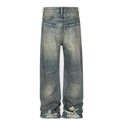 Vintage Streetwear Denim Pants Men Ripped Jeans Straight Pants Jeans Distressed Hem Hole2