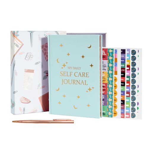 Self Care Journal A5 Self-love Daily Journal Guided Self Discovery Log with 6 Sticker Mental Health Personal Development Self-care Planner for Reflection Self-help Gratitude Mindfulness (Blue)