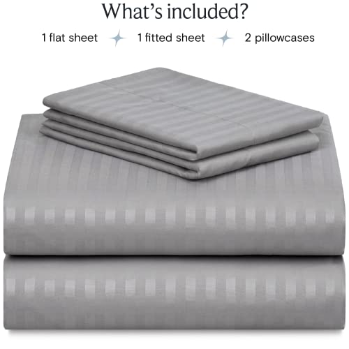 Image of LuxClub Striped Sheets, 3 PC Striped Bed Sheets Twin Size, Deep Pockets 18 inch Eco Friendly Wrinkle Free-Kids-Fitted Sheets Machine Washable Hotel Bedding (Twin XL, Light Grey)