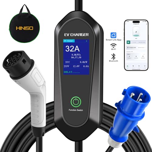 HINISO Portable EV Charger 32A Single Phase 7kw | 5M Type 2 to 3pin ...