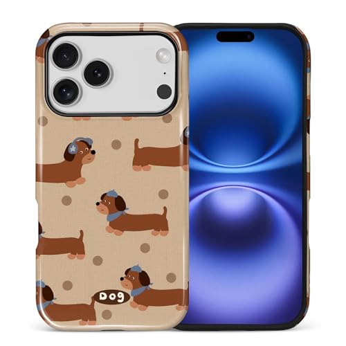 Goodsprout for iPhone 17 Pro Max/iPhone 18 Pro Max Case,Hybrid 2-Layer Hard Shell + Silicone Protective Case -Resistant Shockproof- Brown Maillard Color Earphone Dog