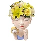 leryveo Cara | Macetas suculentas Cara Bonita con Ojos Cerrados, Maceta Cabeza Resina con Orificio Drenaje - Macetas Decorativas para la Cara para Dormitorio, Oficina, Sala