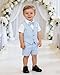 SANGTREE Baby Boy Suit Wedding Ring Bearer Outfits Vest Short Sleeve Bowtie Shirt Suspender Summer Gentleman Shorts Sets Linen Blue01 18-24 Months = Tag 90