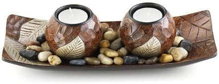Dekoschale with two candlestick a.Wood