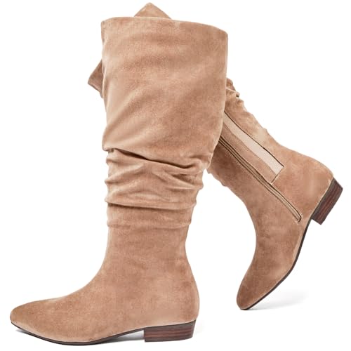 Ruiee Women's Extra Wide Calf Knee High Boots True Wide Width Slouchy Ladies Boots, Comfortable Plus Size Tall Long Boots for Women.DM250368 Beige MF Size8