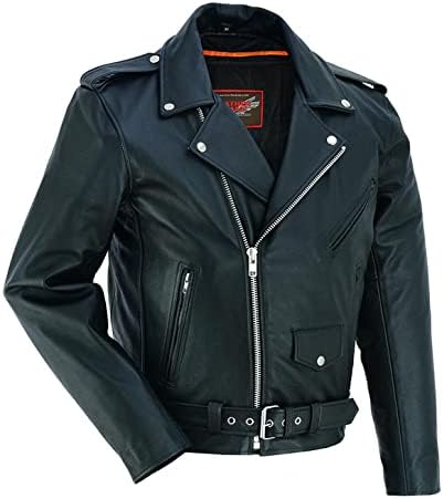 Men's Classic Plain Sided Motorcycle Leather Jacket (M)