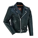 Men's Classic Plain Sided Motorcycle Leather Jacket (M)