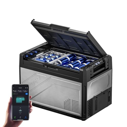 BougeRV 12V Refrigerator Rocky V3.0 55QT, -4°F~68°F, Dual Zone Car Freezer