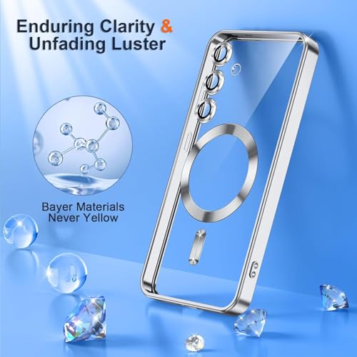 Image of VONZEE Clear Logo Electroplating Transparent Case for Samsung S25 FE 5G, Magnetic Plating [Support for MagSafe Charger] Electroplate TPU Cover, Individual Camera Protection for Each Lens - Grey