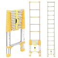 FEETE 12.5FT Telescoping Ladder, Aluminum Extension Ladder w/Triangle Stabilizers, 330lbs Capacity Retractable Ladder, Expandable Telescopic Ladder for Home, Outdoor (12.5FT,Yellow)