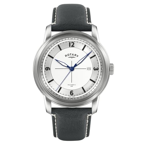 Rotary Mens Heritage Field Stainless Steel Black Leather Strap Watch