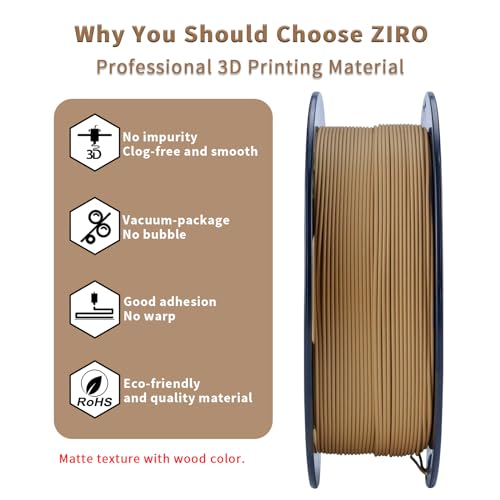 Image of ZIRO High Toughness 3D Printing Material, Matte 1kg 1.75mm Spool, Wood | Fit for Most FDM 3D Printer, 1.75mm 1KG Spool, Dimensional Accuracy + /-0.03mm, Colorful PLA FilamenT