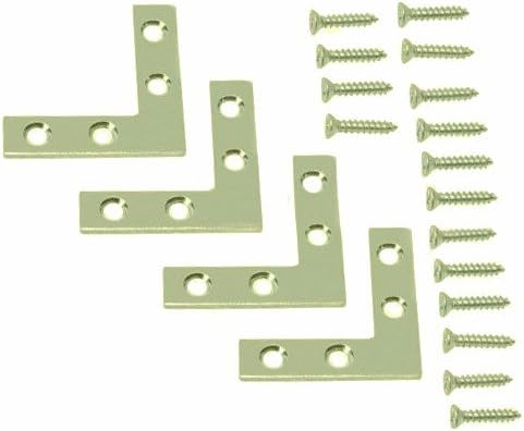 Wideskall® 2" inch Flat Corner Angle Brace Repair Plated Bracket Bright Brass w/ Screws (Pack of 4)