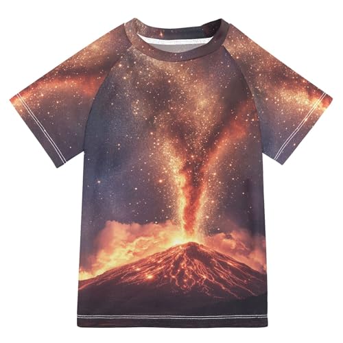 Volcanic Eruption Red Flames Bathing Suit Girls Sun Protection Girl Swim Rashguard Swimwears Baseball Shirts for Little Boy 7-8Y