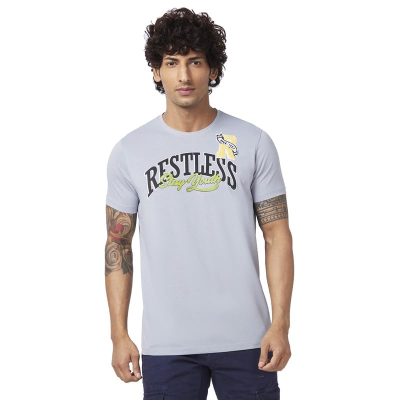 Image of Spykar Men's Slim Fit Round Neck Half Sleeve Printed Casual T-Shirt