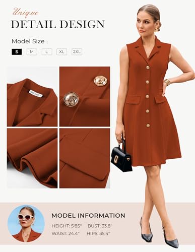 Image of GRACE KARIN Work Dresses for Women 2026 Sleeveless Button Business Midi Dress Notch Lapel V Neck Formal Office A Line Dresses