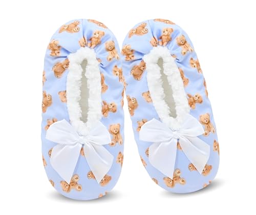 Image of DICUIRD Womens Cozy&Warm Soft Sole Slipper Socks with Grippers-Girls Teddy Fleece Indoor Slipper with Non-skid Bottoms