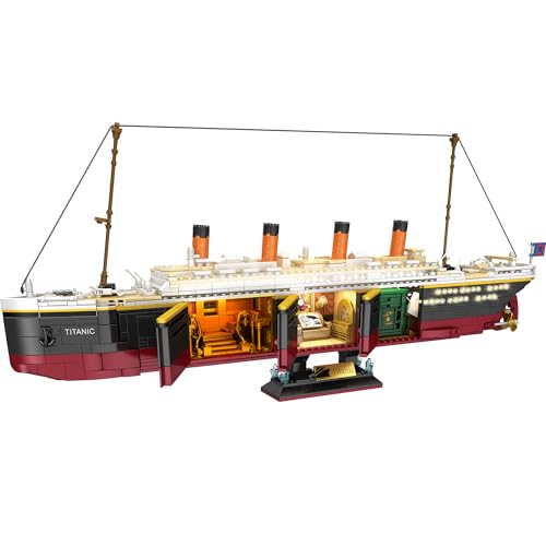 Zylvoxia Titanic Building Set 2288 Pcs Titanic Big Ship Model Block Set with Glacier and Glowing Light Strip