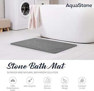 AQUASTONE Stone Bath Mat Extra Large - Non-Slip Super Absorbent Diatomaceous Earth Shower Mat - Fast-Drying Mat for Kitchen Counter, Tub & Bathroom Floor - Engraved GRAP Life White 77cm x 44cm 4103”