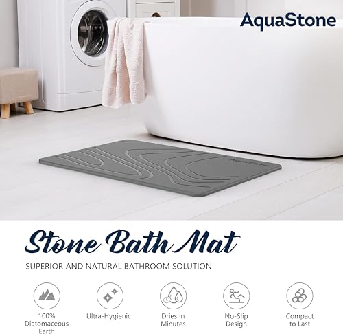 AQUASTONE Stone Bath Mat Extra Large - Non-Slip Super Absorbent Diatomaceous Earth Shower Mat - Fast-Drying Mat for Kitchen Counter, Tub & Bathroom Floor - Engraved GRAP Life White 77cm x 44cm 4103”