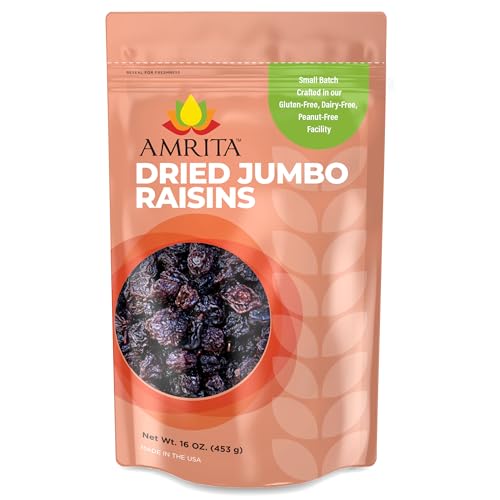 Amrita Dried Jumbo Raisins 1 lb - Vegan Naturally Sweet Dried Grapes Snacks