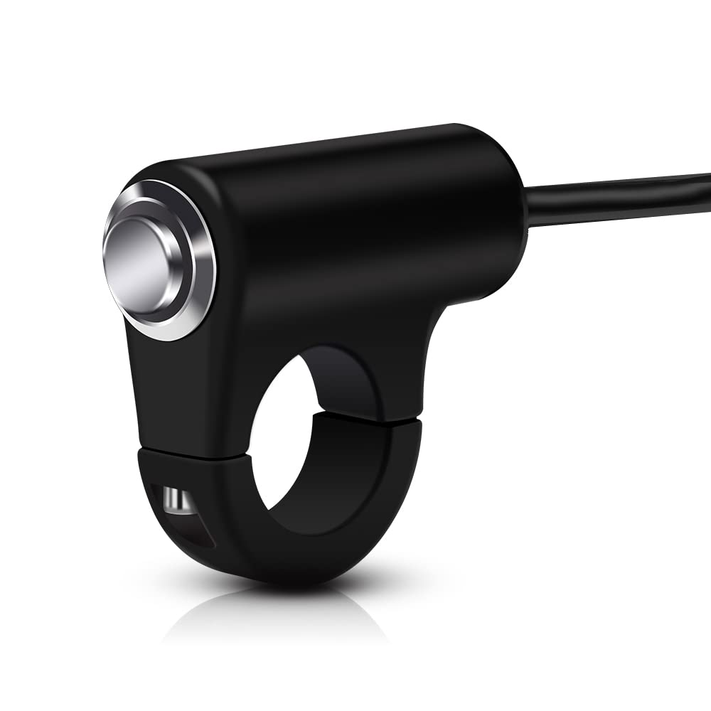 Motorcycle 7/8" Handlebar Switch Horn Button, Push Button Handle Mount 22mm Control Switch Self-Reset with Blue Light Aluminum Alloy Return Button for Horn Headlight Fog Brake Light On/Off (B) 1 Pcs