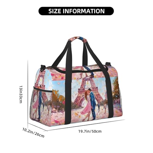 Pink Parisian Couple Duffle Bag Foldable Travel Tote Bag Carry On Large Weekender Overnight Bags Waterproof Gym Bag For Women Men4