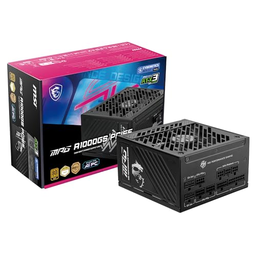 MSI MPG A1000GS PCIE5, Fully Modular Gaming 1000W Power Supply, 80+ Gold, Dual 12V-2x6 Cables,...