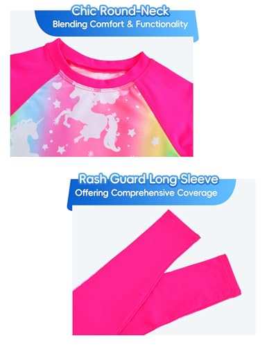 Image of Snowheart Girls Rash Guard Swimsuit Set Long Sleeve Bathing Suit Two Piece 3-12 Years