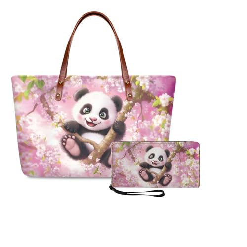 Lotusorchid 2 Pcs Large Tote Handbag with PU Wallet, Women Hand bags Purses, Top Handle Bag Satchel Shoulder Bag