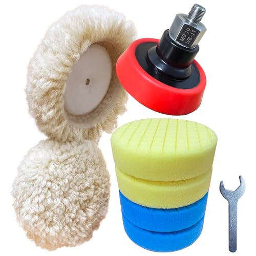 Noyfemr Buffing Polishing Kit for Milwaukee M12 Polisher/Sander Includes M9 to 5/8-11 Adapter 3 Backing Pad Sponge and Wool Buffing Pads9 Pcs