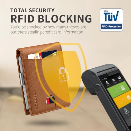 RUNBOX Slim Money Clip Wallets for Men RFID Blocking 11 Card Holder Minimalist Small Leather Bifold Men's Front Pocket Wallet Gift Box