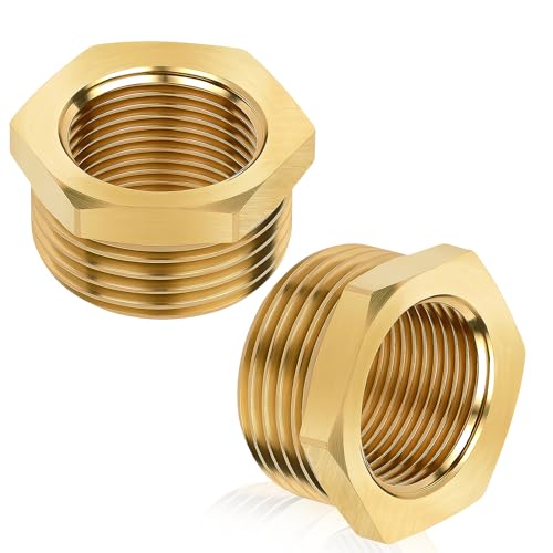 2 Stück Messing Reduzierstück 3/4 auf 1/2 Zoll AG/IG Reduzierung 3/4 auf 1/2 Gewindefitting mit Sechskant 25mm Außengewinde x 20mm Innengewinde für Industrie Haushalt Wasserleitungen