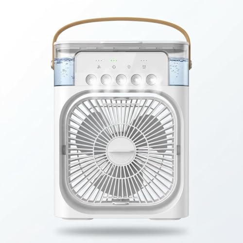 Image of Portable Mini Air Cooler Fan with Water Spray | 7 Color LED Light | 3 Speed Personal Cooling Fan with Timer | USB Compact Table Cooler for Home Office Travel