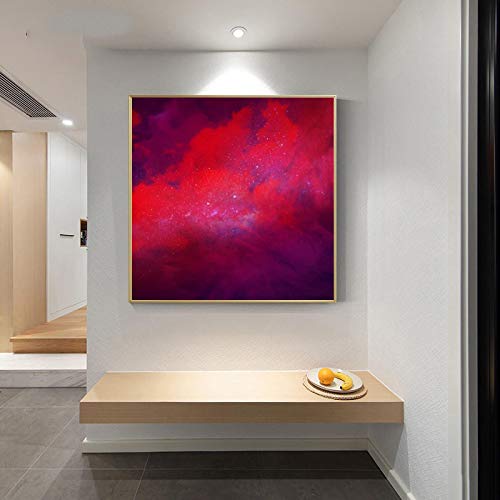 Toile nébuleuse espace rouge affiche paysage abstrait étoiles 50x50 - 3