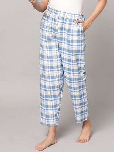 Image of KRYPTIC Women's 100% Pure Cotton Woven Pyjama | Mid Rise Relaxed Fit Full Length Nightwear Pant with Elasticated Drawstring Waistband & Side Pocket | Comfortable Lounge, Sleepwear & Casual Bottom Wear