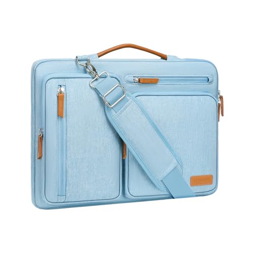 Image of MOSISO 360 Protective Laptop Shoulder Bag,13-13.3 inch Computer Bag Compatible with MacBook, HP, Dell, Lenovo, Asus Notebook,Side Open Messenger Bag with 4 Zipper Pockets&Handle, Air Blue