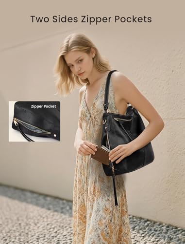 Image of Realer Hobo Crossbody Bags for Women Designer Faux Leather Hobo Handbags Retro Large Size Shoulder Bag Bucket Purse