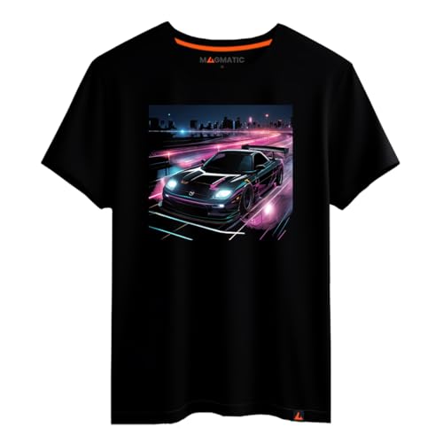 Magmatic - Camiseta RX7 Coche Deportivo para Hombre Unisex Niño, Colección Cyber-Car Camiseta Negra Premium 100% Algodón, Regalo Coche Deportivo, Apasionado del automóvil, fanático del Coche