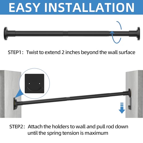 Image of CorkLatta Matte Black Shower Curtain Rod,1 Inch Diameter Stainless Steel Adjustable Spring Tension Rods 32 to 92 inch,with Holders,Anti-Slip,Curtain Rods No Drilling(1 Pack)