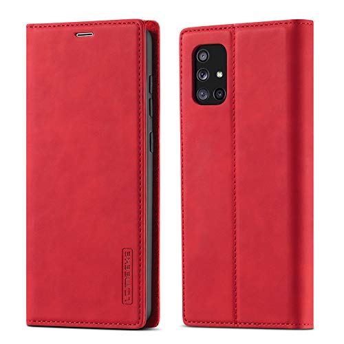Coque Samsung Galaxy A71 4G en cuir PU mat style vintage étui à rabat haute qualité rouge