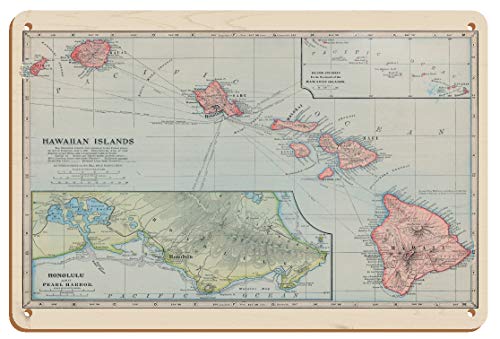 Mapa de las islas hawaianas – Pearl Harbor, Honolulu – Mapa cartográfico vintage grabado a color por J. Martin Miller c.1805-8 pulgadas x 30 cm Vintage Madera Art Sign