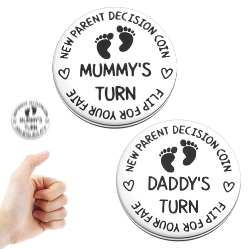 Image of 2 pcs Funny Baby Gifts for New Mom and Dad, Fun New Parents Decision Coin Double Sided Pregnancy Gifts for First Time Parents, Baby Shower, Birthday, Thanksgiving for Mommy and Daddy