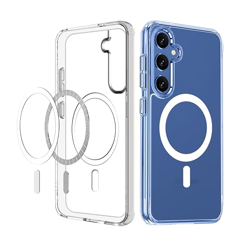 Image of CEDO Cover for Samsung Galaxy S25 (5G) | Compatible with MagSafe Wireless Charging | Designed with Magnetic Lock Shockproof Phone Bumper Transparent Back Case Cover (Transparent)