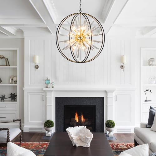 Image of Vezzio Black and Gold Crystal Chandelier for Dining Room Kitchen Island