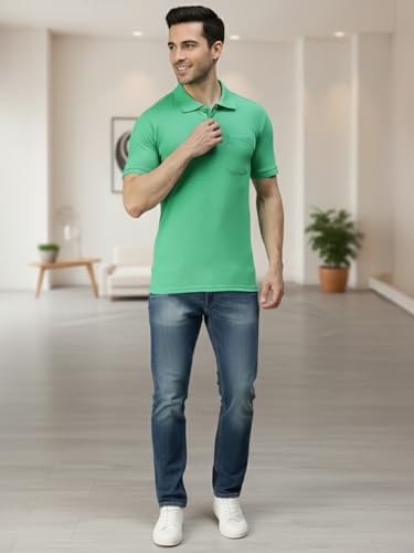 Image of Lux Cozi Men's Polo T-Shirt Regular Fit Half Sleeves with Pocket | Cotton Blend Polo Neck Collar T-Shirt for Men | Casual, Office Comfortable Breathable T-Shirt | Stylish Plain Tee